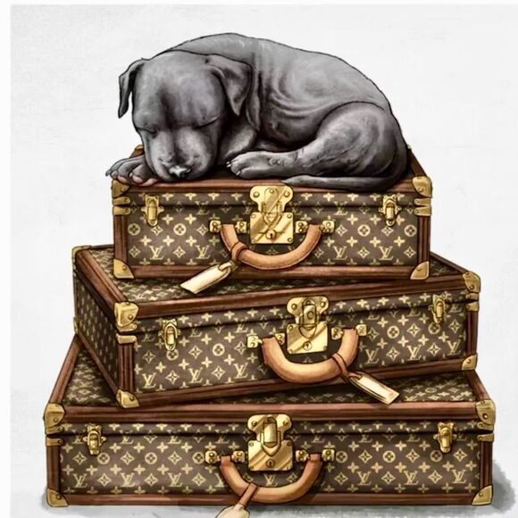 Dogs & Luxury LV Suitcases ~ “ dog gone tired” print picture room wall art decor - Picture 4 of 5